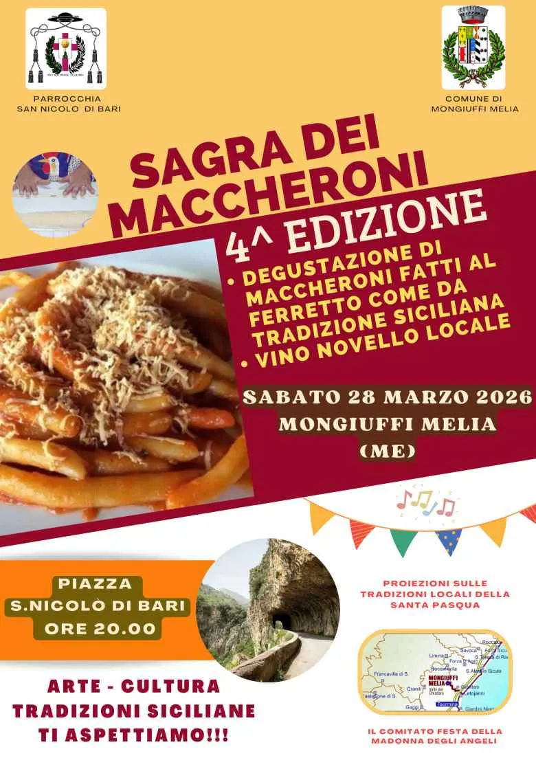 Sagra dei Maccheroni 2026 a Mongiuffi Melia: una celebrazione della tradizione Sagra dei Maccheroni 2026 a Mongiuffi Melia: una celebrazione della tradizione