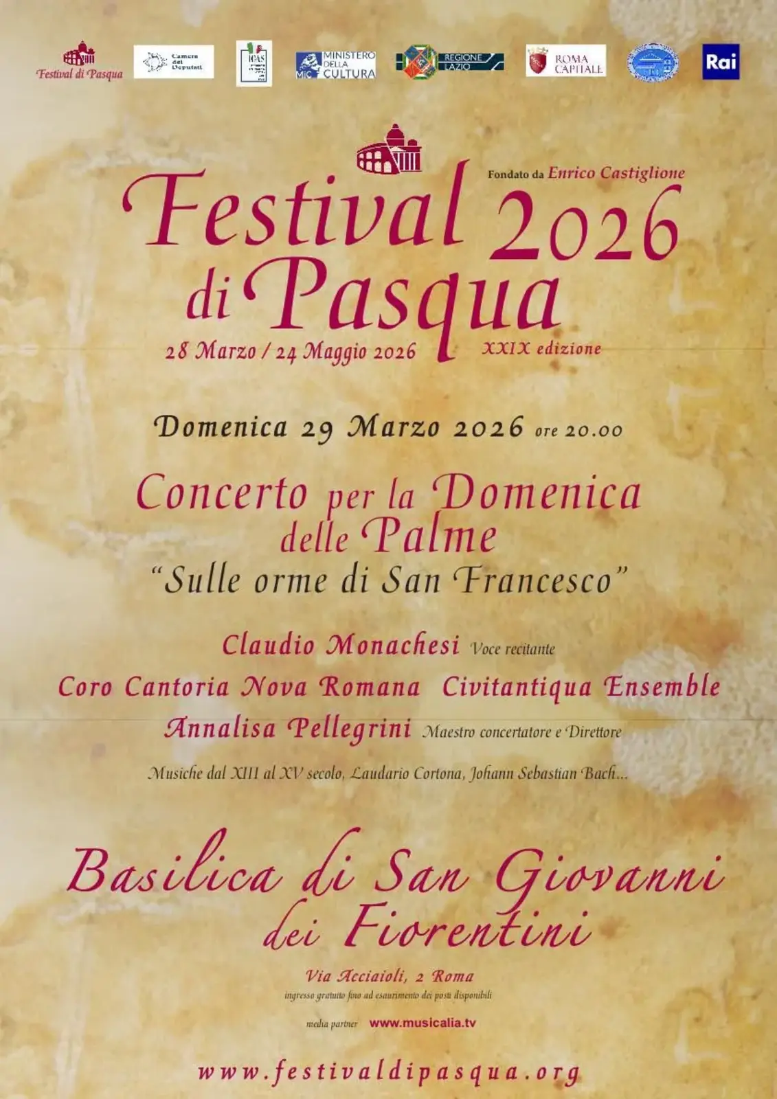 Concerto per la Domenica delle Palme nella Basilica di San Giovanni dei Fiorentini Concerto per la Domenica delle Palme nella Basilica di San Giovanni dei Fiorentini